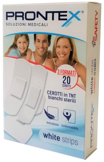 CEROTTO PRONTEX WHITE STRIPS IN TESSUTO NON TESSUTO BIANCO STERILE 3 FORMATI 20 PEZZI - Farmapre