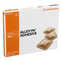 MEDICAZIONE IDROCELLULARE ADESIVA STERILE ALLEVYN ADHESIVE ALTAMENTE ASSORBENTE IN SCHIUMA DI POLIURETANO A STRUTTURA TRISTRATIFICATA 7,5X7,5CM 3 PEZZI - Farmapre