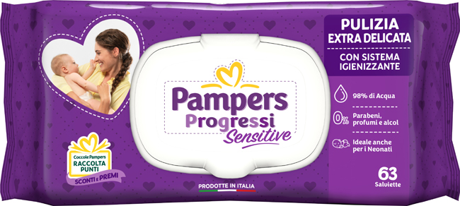 PAMPERS PROGRESSI SALVIETTE SENSITIVE ALOE RICARICA 63 PEZZI - Farmapre