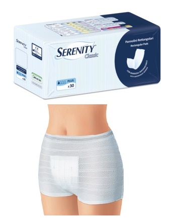 PANNOLONE PER INCONTINENZA FORMATO RETTANGOLARE CON BARRIERA SERENITY 30 PEZZI - Farmapre
