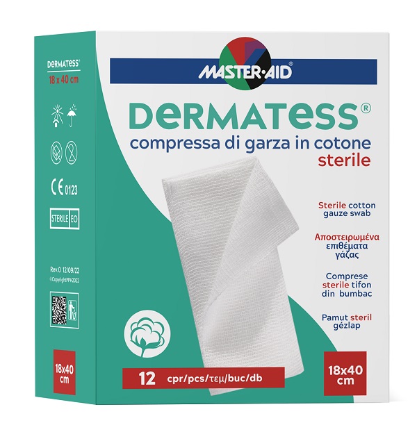 GARZA COMPRESSA MASTER-AID DERMATESS COTONE 18X40CM 12 PEZZI - Farmapre