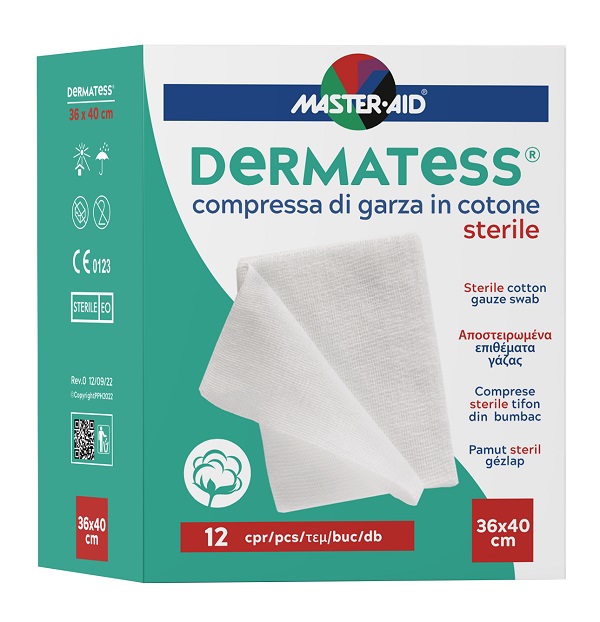 GARZA COMPRESSA MASTER-AID DERMATESS COTONE 36X40CM 12 PEZZI - Farmapre