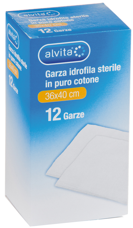 GARZA IDROFILA IN PURO COTONE ALVITA 36X40CM 12 PEZZI - Farmapre