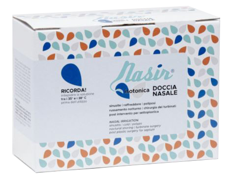 NASIR LAVAGGIO NASALE SOLUZIONE FISIOLOGICA ISOTONICA STERILE SCATOLA CON 4 SACCHE 500ML 4 BLISTER 1 VENTOSA - Farmapre