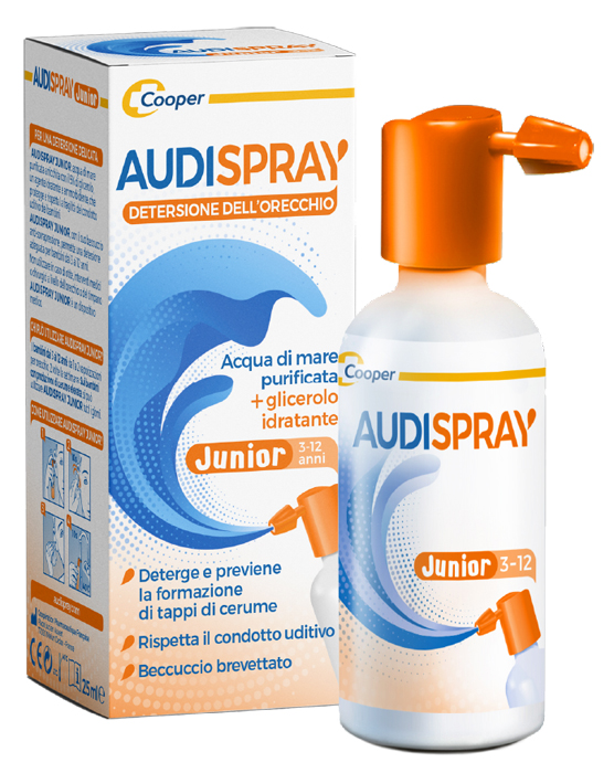 AUDISPRAY JUNIOR 3-12 ANNI SOLUZIONE DI ACQUA DI MARE IPERTONICA SPRAY SENZA GAS IGIENE ORECCHIO 25ML - Farmapre