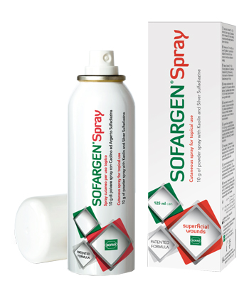 MEDICAZIONE IN POLVERE SPRAY CON CAOLINO E ARGENTO SULFADIAZINA 1% SOFARGEN SPRAY 10 G BOMBOLETTA PRESSURIZZATA 125 ML - Farmapre
