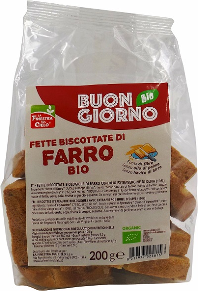 FSC FETTE BISCOTTATE DI FARRO SENZA LIEVITO DI BIRRA BIO CON OLIO EXTRAVERGINE DI OLIVA 200 G - Farmapre