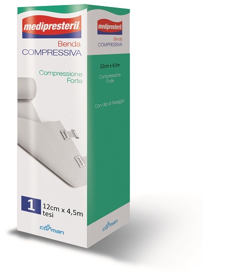 BENDA MEDIPRESTERIL COMPRESSIONE FORTE M4,5X12CM TESI CON CLIP DI FISSAGGIO - Farmapre