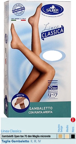 SAUBER GAMBALETTO OPEN TOE MAGLIA MICRORETE 70 DEN COLORE MEDIO TAGLIA 2 LINEA CLASSICA - Farmapre