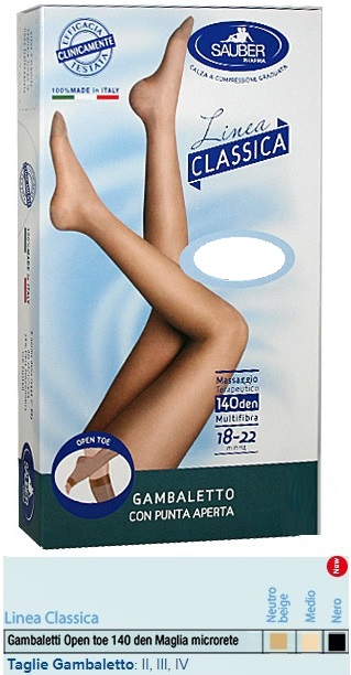 SAUBER GAMBALETTO OPEN TOE MAGLIA MICRORETE 140 DEN COLORE NEUTRO BEIGE TAGLIA 2 LINEA CLASSICA - Farmapre