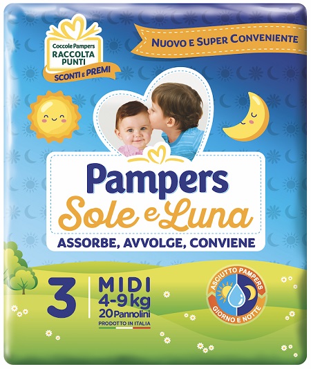 PANNOLINO PER BAMBINO PAMPERS SOLE & LUNA MIDI 20 PEZZI - Farmapre