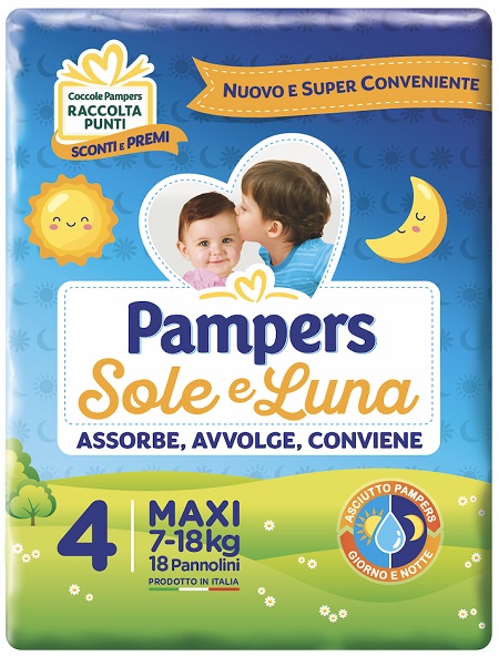 PANNOLINO PER BAMBINO PAMPERS SOLE & LUNA MAXI 18 PEZZI - Farmapre