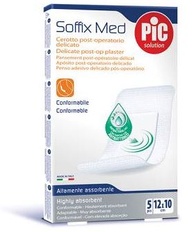 CEROTTO PIC SOFFIX MED IN TNT CON TAMPONE CENTRALE ASSORBENTE STERILE MONOUSO 10X12 CM ANTIBATTERICO 5 PEZZI - Farmapre