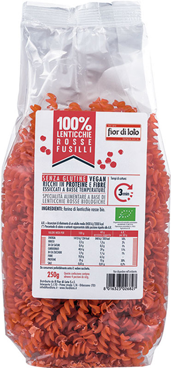 FUSILLI DI LENTICCHIE ROSSE BIO 250 G - Farmapre