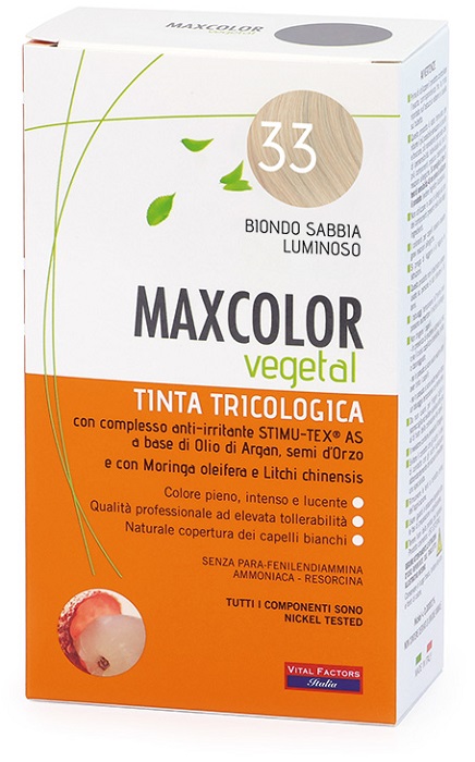 MAXCOLOR VEGETAL TINTA TRICOLOGICA 33 BIONDO SABBIA LUMINOSO 140 ML - Farmapre
