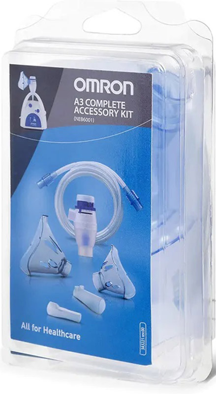 OMRON A3 COMPLETE KIT RICAMBIO AMPOLLA REGOLABILE + TUBO + MASCHERINA PEDIATRICA + MASCHERINA ADULTI + FORCELLE NASALI + BOCCAGLIO - Farmapre