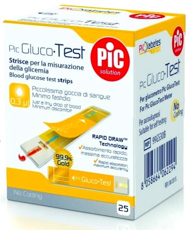STRISCE MISURAZIONE GLICEMIA PIC GLUCOTEST 25 PEZZI - Farmapre