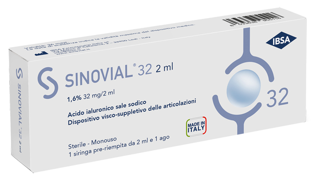 SIRINGA INTRA-ARTICOLARE SINOVIAL 32 ACIDO IALURONICO SALE SODICO 1,6% 32MG/2ML 2ML + AGO 21 GAUGE - Farmapre
