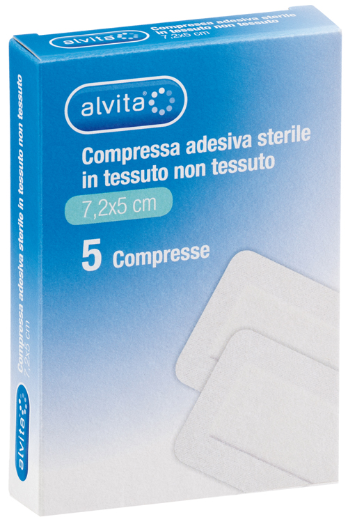 ALVITA GARZA COMPRESSA AUTOADESIVA IN TNT 7,2X5CM 5 PEZZI - Farmapre