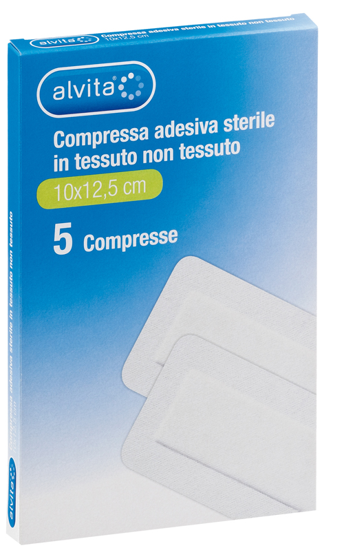 ALVITA GARZA COMPRESSA AUTOADESIVA IN TNT 10X12,5CM 5 PEZZI - Farmapre