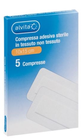 ALVITA GARZA COMPRESSA ADESIVA STERILE IN TESSUTO NON TESSUTO ESTENSIBILE BIANCO 10X15CM 5 PEZZI - Farmapre
