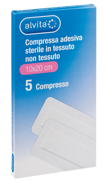ALVITA GARZA COMPRESSA AUTOADESIVA IN TNT 10X20CM 5 PEZZI - Farmapre
