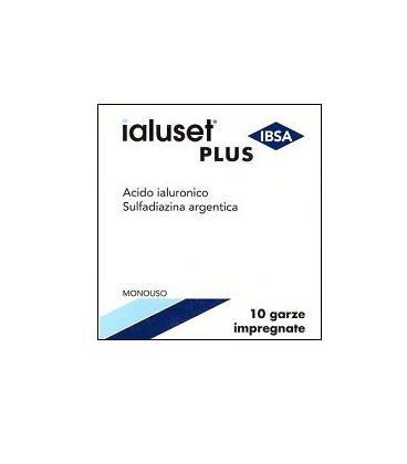 GARZA IALUSET PLUS IMPREGNATA DI CREMA DI ACIDO IALURONICO 0,05%, DI SULFADIAZINA ARGENTICA 1%, MACROGOL, GLICEROLO E ACQUA 10 X 10 CM 10 PEZZI - Farmapre
