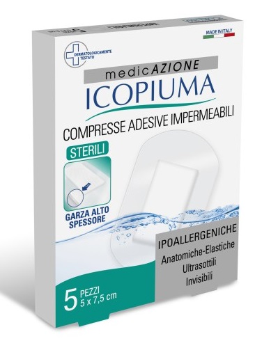 ICOPIUMA GARZA COMPRESSA MEDICATA POSTOPERATORIA 5X7,5 CM 5 PEZZI - Farmapre