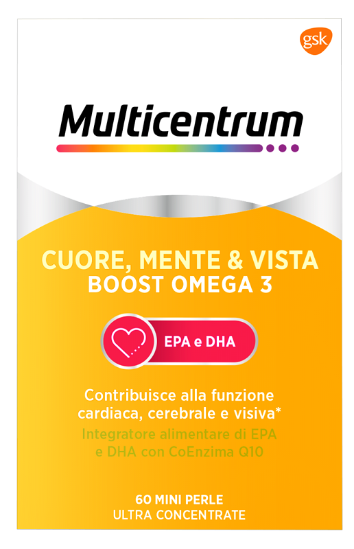 MULTICENTRUM CUORE MENTE E VISTA BOOST OMEGA 3 60 MINI PERLE - Farmapre