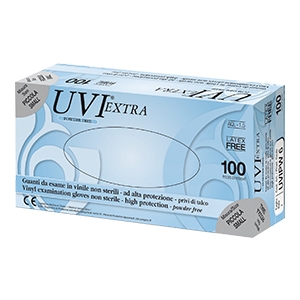 GUANTO IN CLORURO DI POLIVINILE SUPERFICIE LISCIA PRIVO DI TALCO 100 PEZZI ARTICOLO UVIPW 6 - Farmapre
