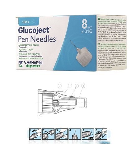 AGO PER PENNA DA INSULINA GLUCOJECT LUNGHEZZA 8 MM GAUGE 31 100 PEZZI - Farmapre