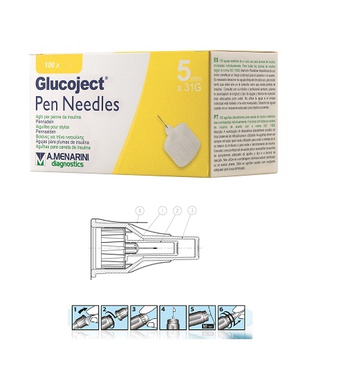 AGO PER PENNA DA INSULINA GLUCOJECT LUNGHEZZA 5 MM GAUGE 31 100 PEZZI - Farmapre