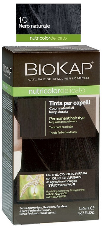 BIOKAP NUTRICOLOR DELICATO 1,0 NERO NATURALE TINTA TUBO + FLACONE - Farmapre