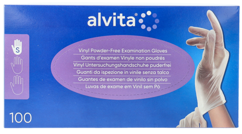 GUANTI DA ISPEZIONE ALVITA IN VINILE SENZA TALCO S 100 PEZZI - Farmapre
