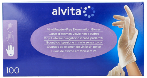 GUANTI DA ISPEZIONE ALVITA IN VINILE SENZA TALCO L 100 PEZZI - Farmapre