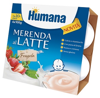 HUMANA MERENDA AL LATTE GUSTO FRAGOLA 100 G 4 PEZZI - Farmapre