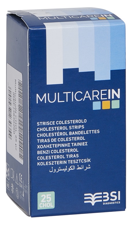 TEST COLESTEROLEMIA MULTICARE IN COLESTEROLO IN STRISCE CON ASPIRAZIONE CAPILLARE 25 PEZZI - Farmapre