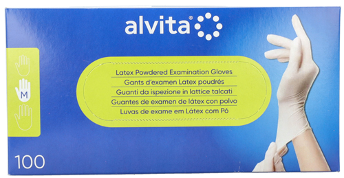 GUANTI DA ISPEZIONE ALVITA IN LATTICE TALCATI M 100 PEZZI - Farmapre