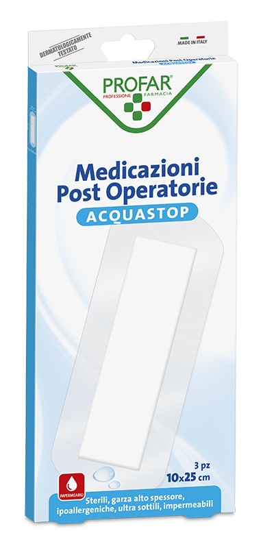 ACQUASTOP MEDICAZIONE POST OPERATORIA PROFAR MED 10X25 CM 3 PEZZI - Farmapre