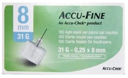 AGO PER PENNA DA INSULINA ACCU-FINE PEN NEEDLE ACCU-CHEK GAUGE 31 X 8MM 100 PEZZI - Farmapre