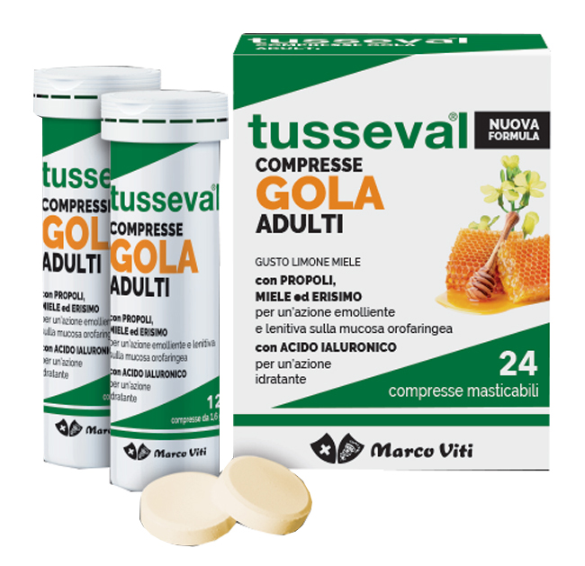 TUSSEVAL GOLA ADULTI 24 COMPRESSE MASTICABILI LIMONE E MIELE - Farmapre