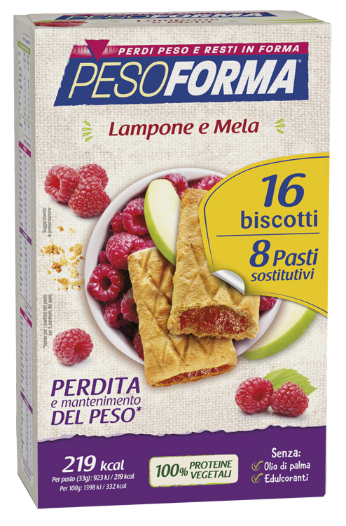 PESOFORMA BISCOTTI LAMPONE E MELA 16 BISCOTTI X 33G 8 PASTI SOSTITUTIVI - Farmapre