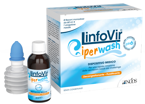 LINFOVIR IPERWASH SOLUZIONE SALINA IPERTONICA TAMPONATA 8 FLACONI DA 60 ML + 1 EROGATORE NASALE - Farmapre