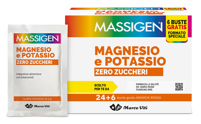 MASSIGEN MAGNESIO POTASSIO ZERO ZUCCHERO 24 BUSTINE + 6 BUSTINE - Farmapre