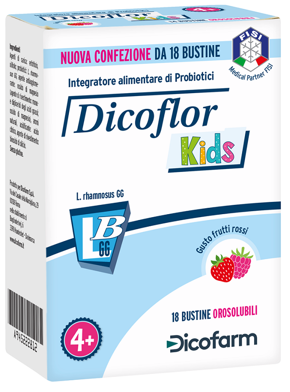 DICOFLOR KIDS 18 BUSTINE OROSOLUBILI GUSTO FRUTTI ROSSI - Farmapre