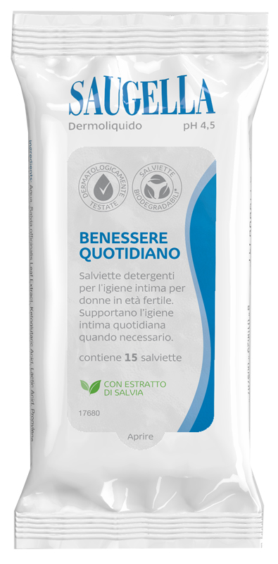 SAUGELLA DERMOLIQUIDO SALVIETTINE 15 PEZZI - Farmapre