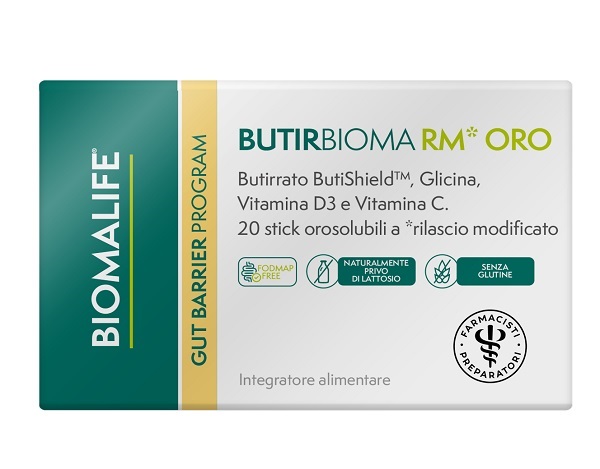 BIOMALIFE BUTIRBIOMA RM ORO 20 STICK OROSOLUBILI SENZA EDULCORANTI SENZA ZUCCHERI AGGIUNTI SENZA GLUTINE NATURALMENTE PRIVO DI LATTOSIO - Farmapre