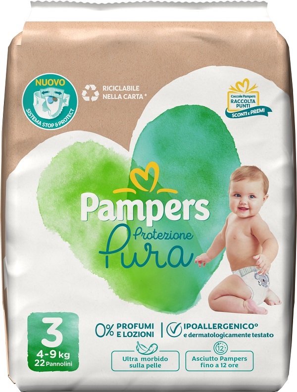 PAMPERS PROTEZIONE PURA MIDI PANNOLINI 22 PEZZI - Farmapre