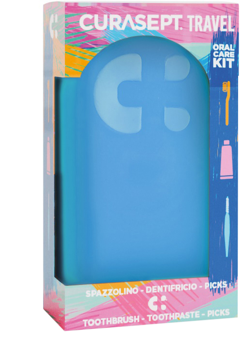 CURASEPT TRAVEL BLU 1 SPAZZOLINO + 1 DENTIFRICIO 20 ML + 3 PICKS - Farmapre