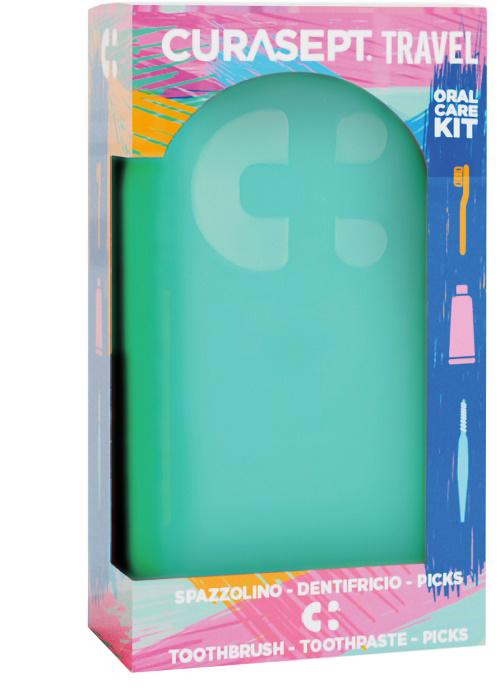 CURASEPT TRAVEL VERDE 1 SPAZZOLINO + 1 DENTIFRICIO 20 ML + 3 PICKS - Farmapre